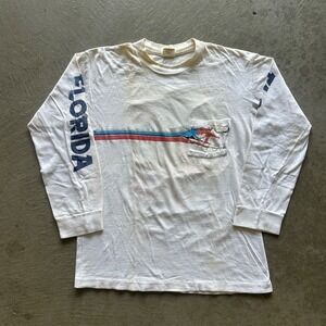 Vintage 60s Belton Surfing Long Sleeve‎ Shirt Size Medium White Florida Surf 70s